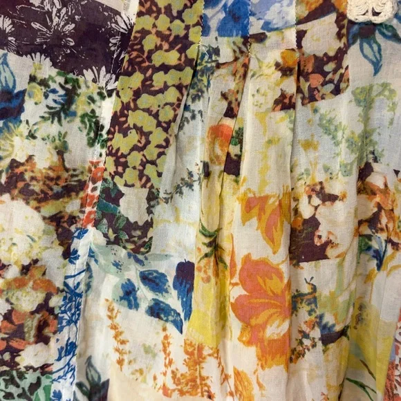 Anthropologie Maeve Floral Abella Pintuck Blouse Vibrant Patchwork Lace Size 4 - Picture 8 of 9